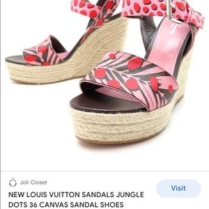 Pre owned Beautiful Louis Vuitton Jungle dot platform canvas sandals. Sz 36